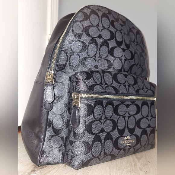 🏇Coach Medium Black Leather Monogram Print Backpack/Tan Coach Wristlet Combo - Picture 3 of 17